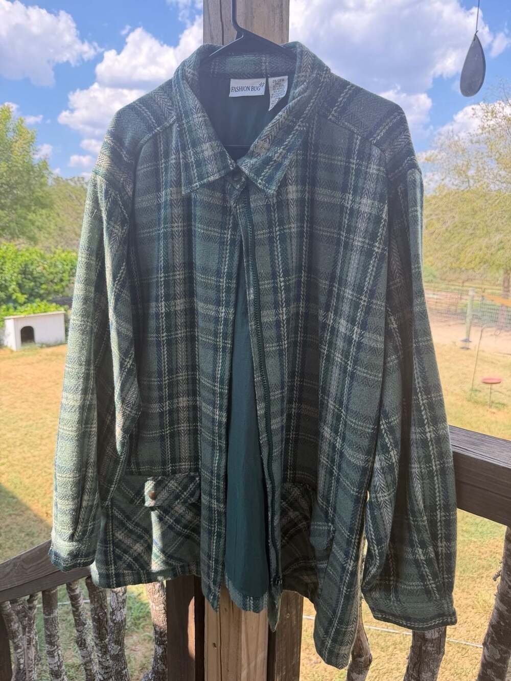 Fashion Bug Women's Green Plaid Wool-Blend Zip-Up Shirt Jacket